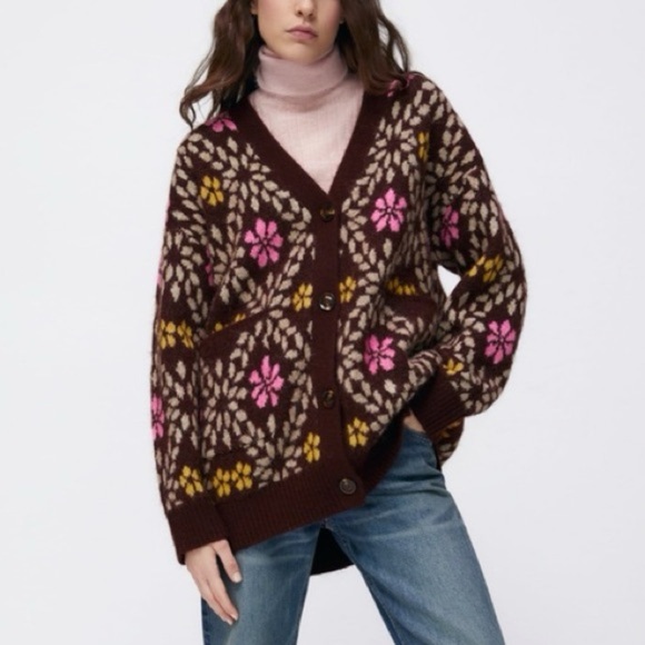 Long Sleeve Zara Long Jacquard Cardigan ANDERSSON BELL ZARA